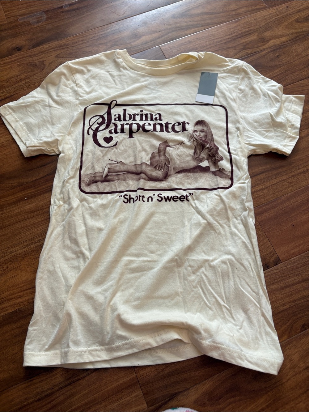 Sabrina Carpenter "Short n' Sweet" Graphic Tee - Cream with Maroon Print